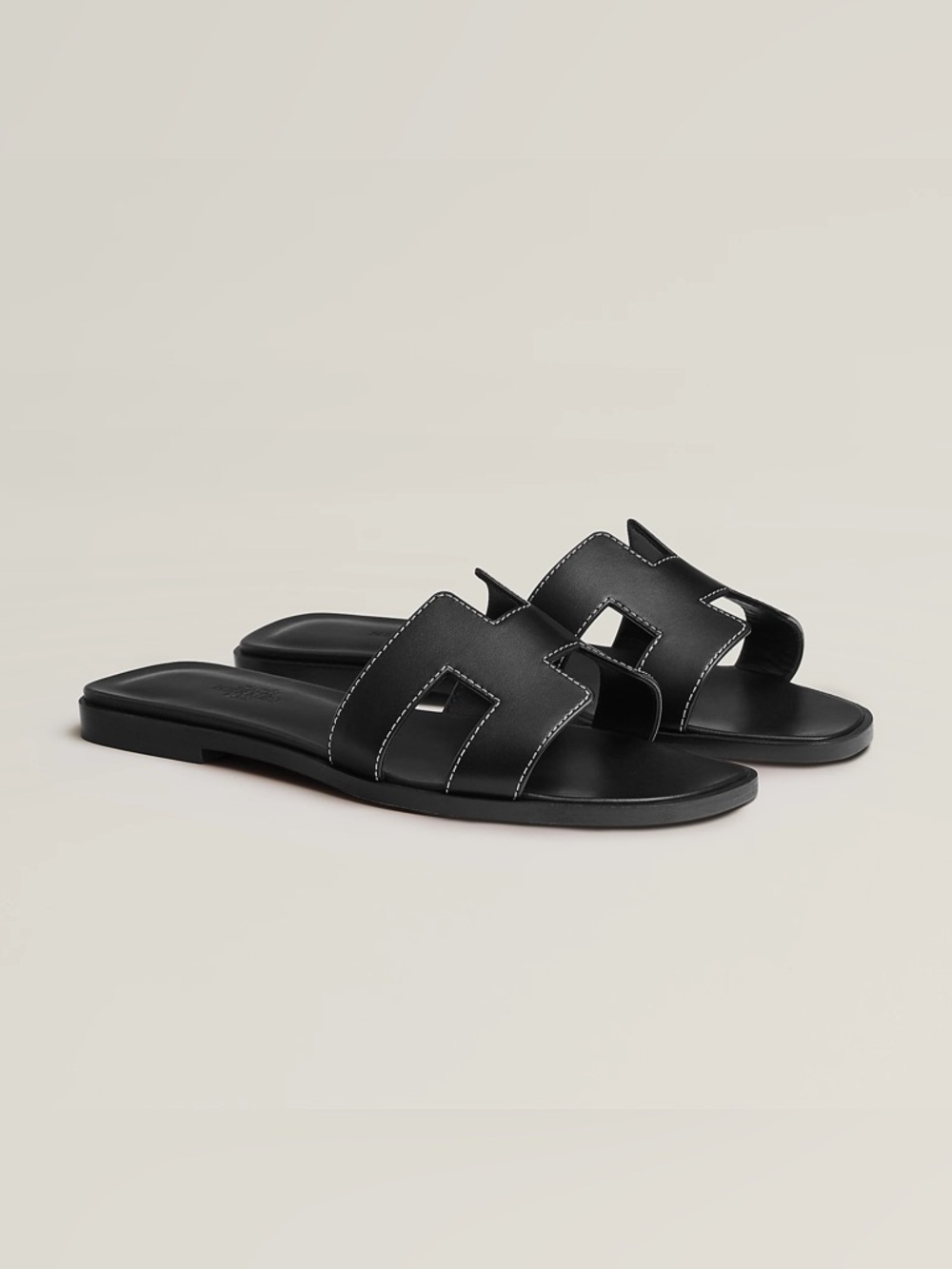 NWT authentic Hermes Black Leather Oran Slide Sandals size 37.5